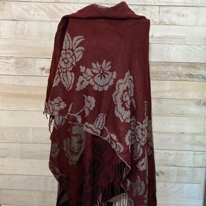 Burgundy Scarf Wrap with Grey Floral Design